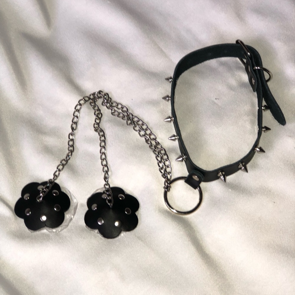 Black studded collar with pasties NWOT